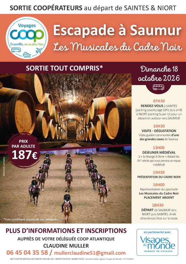 Sortie coopérateurs à Saumur au départ de Saintes et Niort