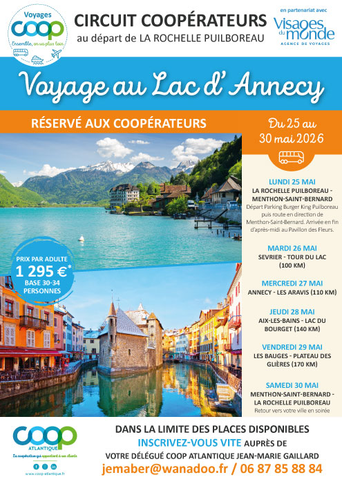 Autour du lac d'Annecy - Voyage Coop au départ de La Rochelle