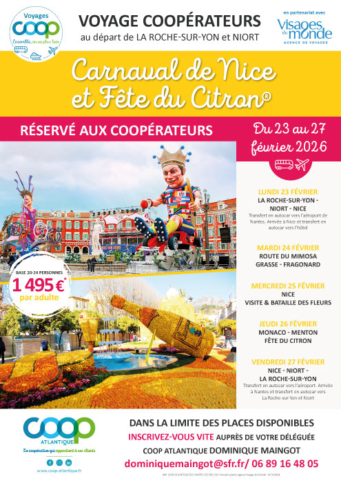 Carnaval de Nice et Fête du Citron - Voyage Coop au départ de La Roche-sur-Yon et Niort
